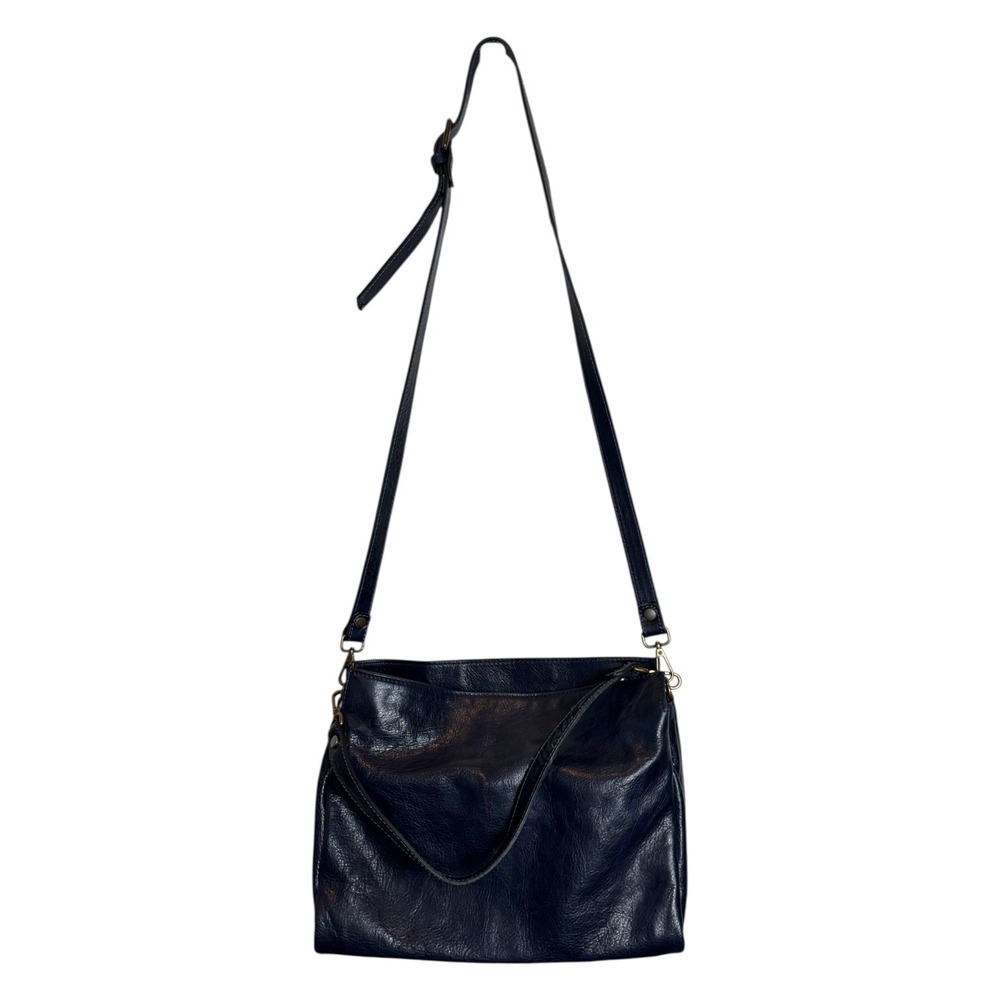 Sundance Leather Hobo Shoulder Bag Navy Blue Made in Italy Convertible Crossbody